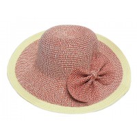 Straw Wide Brim Hats – 12 PCS w/ Bow - Pink - HT-M15PK
